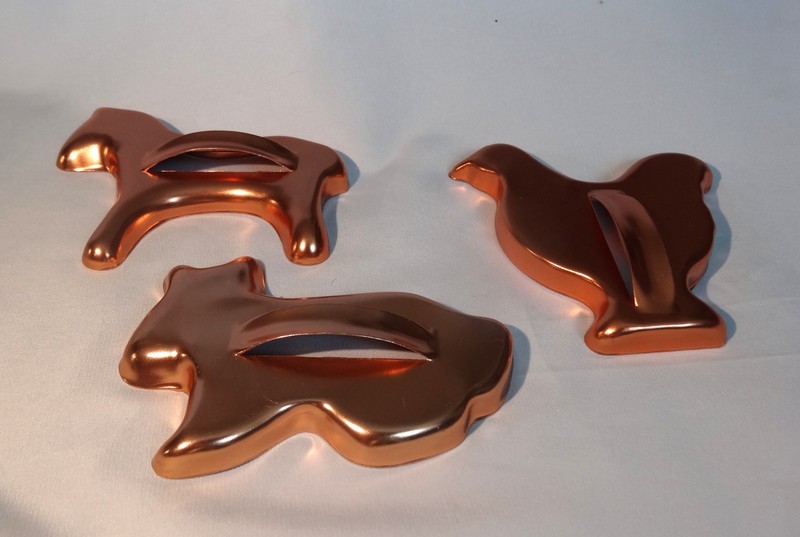 3 Copper Animal Cookie Cutters Dala Horse Rabbit Chicken