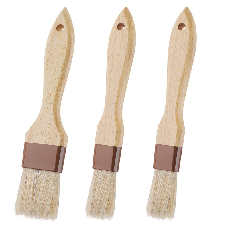 3 Pcs Pastry Brush, Natural Bristle Basting small and middle, Wood