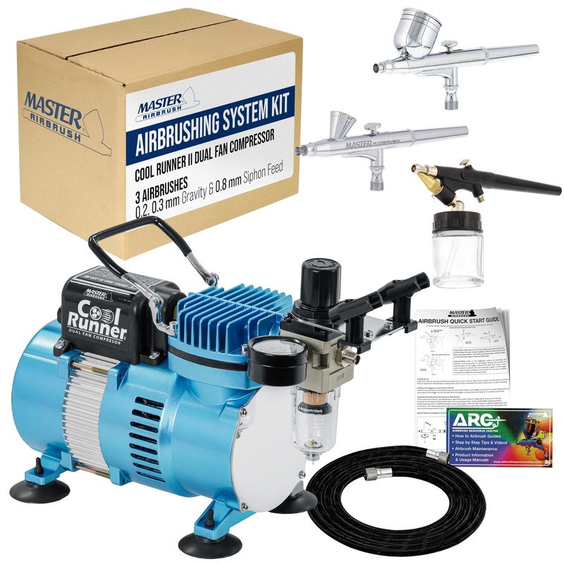 Master Airbrush Cool Runner II Dual Fan Airbrushing System Kit – Air Silver