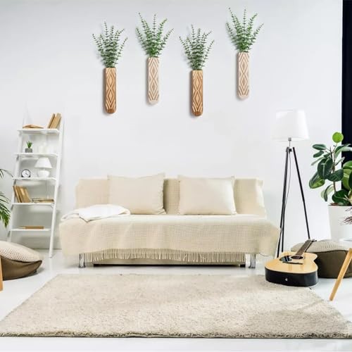 3 Pack Wood Wall Planter, Boho Wall Vase for Hallway Decor and Log Color-a gallery