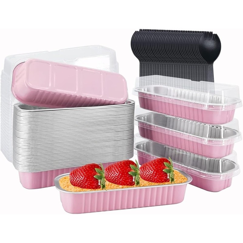 Aluminum Foil Baking Cups W/ Dome Lids Mini Loaf Pans Party Catering Baking New