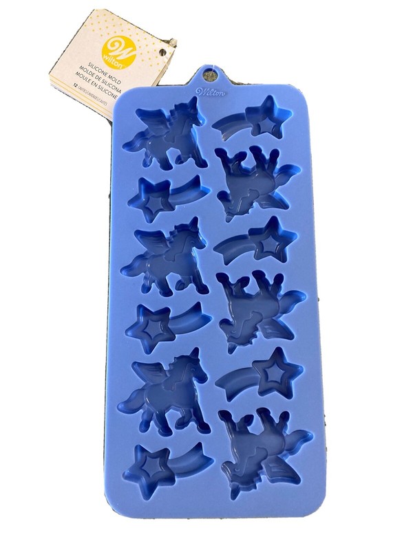 Wilton Silicone Candy Mold – Flying Unicorns Shooting Stars – Blue Mold NWT
