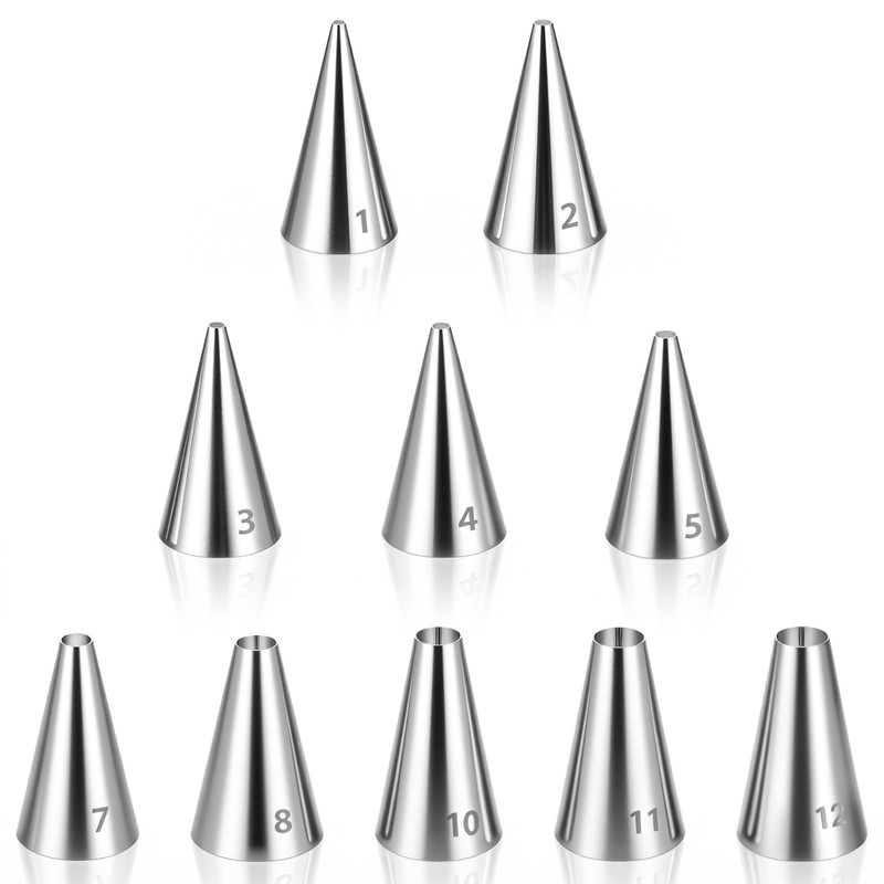 10 Pcs Round Piping Tips Set, Stainless Steel Icing Tips Cupcake Frosting Noz…
