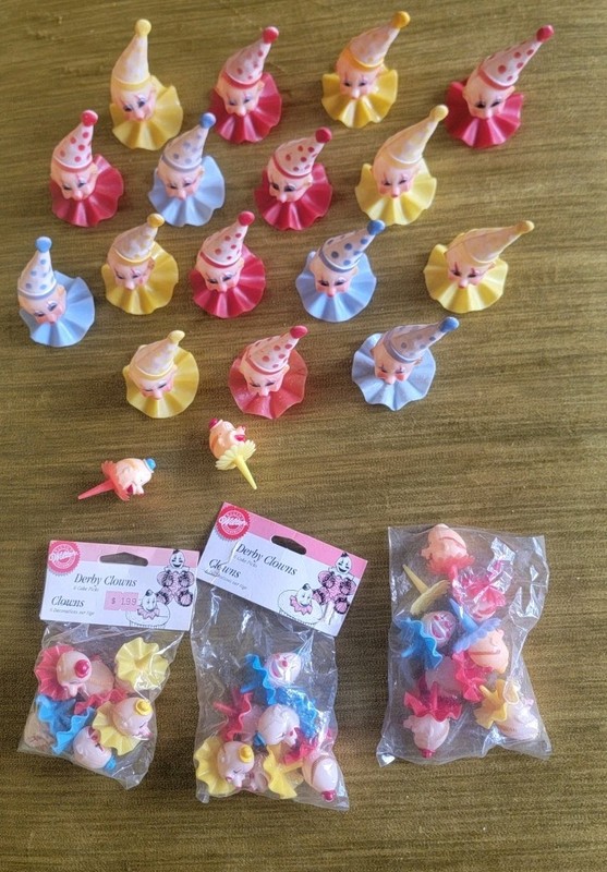 Vintage Wilton Derby Clowns Cake Picks Lot (37 Total Pieces) Retro Birthday