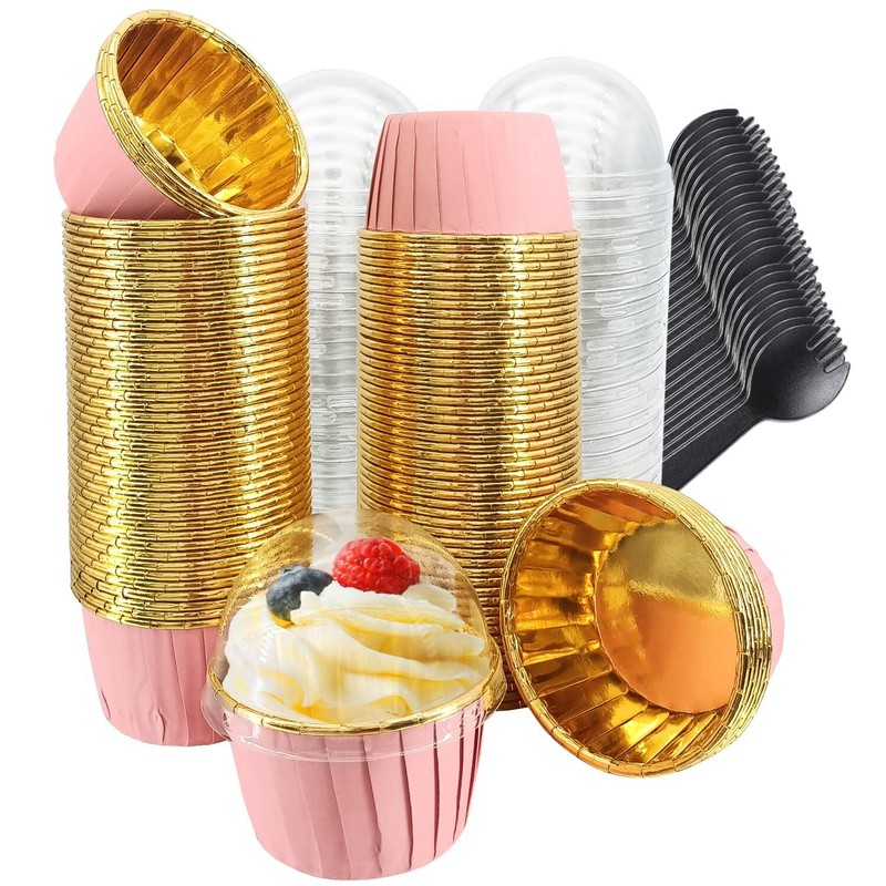 Cupcake Liners for Baking 100Pack,Free-Air 3.5Oz Foil Baking Cups with Dome L...