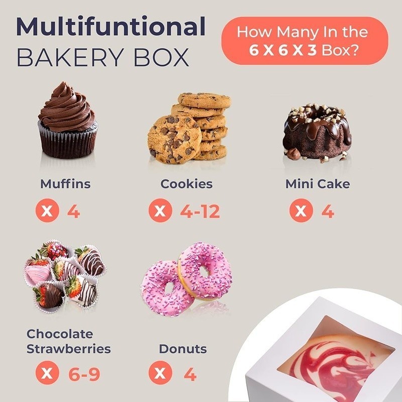 25 Bakery Boxes W/ Window Disposable Paper Food Containers Events Parties New gallery