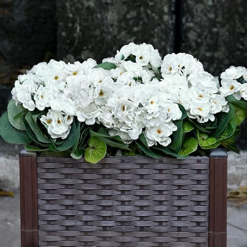 2 Pcs Artificial Flowers Outdoor Potted Large - 16’’ Artificial Geranium White gallery