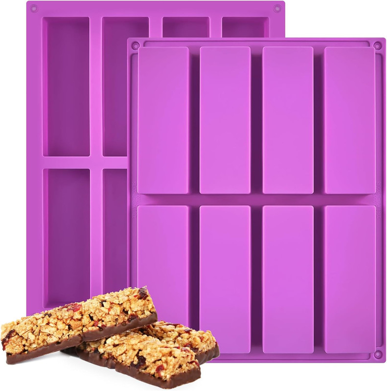 8 Cavity Granola Bar Molds, 2 Pack Rectangle Silicone Chocolate Candy Bar Molds gallery