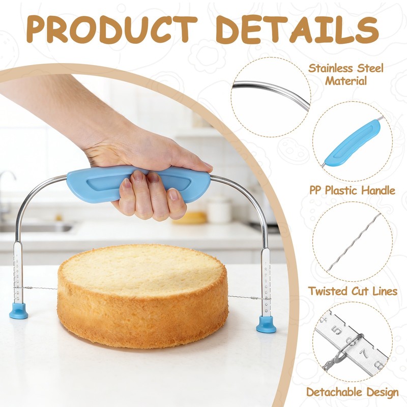 Cake Cutter Slicer Leveler, Cake Slicer with Handle Stainless Steel, Blue gallery