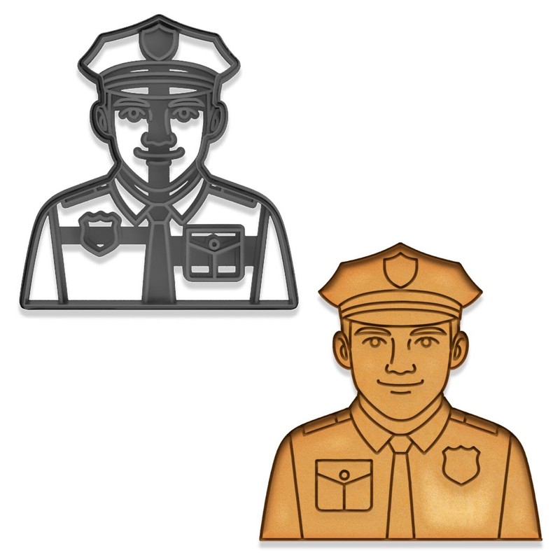 Police Officer Cookie Cutter & Stamp Set – 4×3.76″ (Random Color)