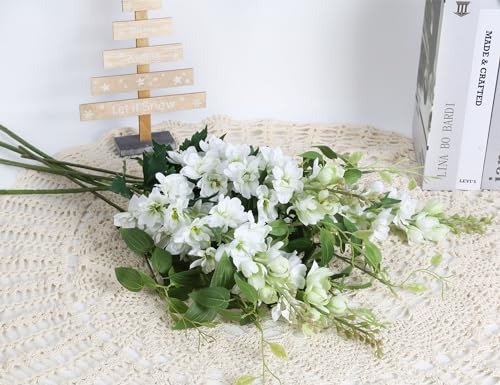 8PCS Artificial Delphinium Flowers with Clematis Greenery Long Stem White gallery