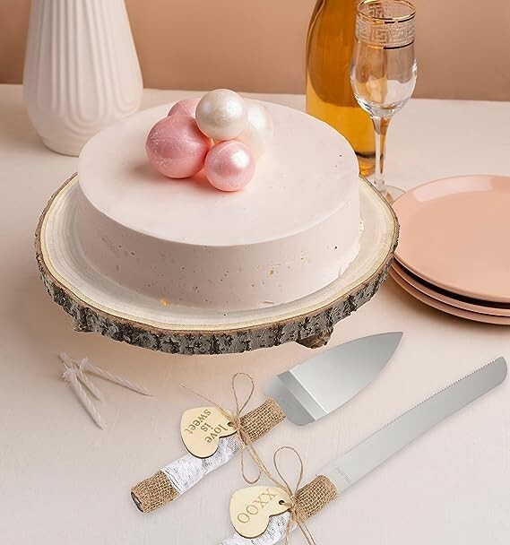 Soporte de madera para pastel con juego de corte de pastel, soportes de madera. gallery