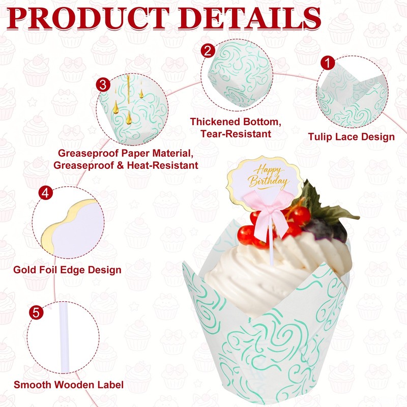 100Pcs Cloud Tulip Cupcake Liners with 10Pcs Cheese Markers, White Blue gallery