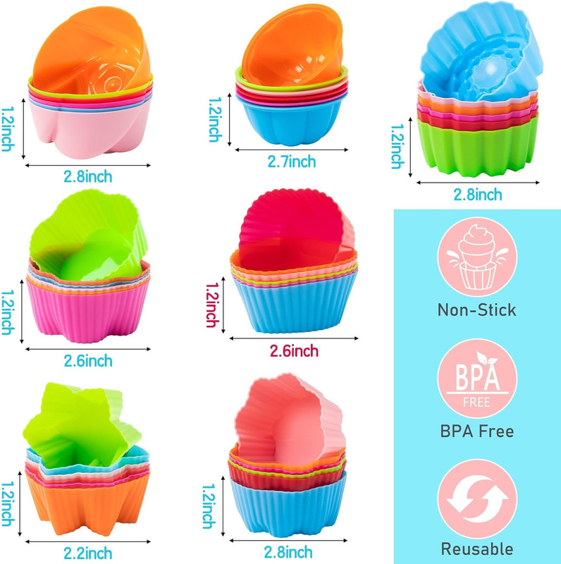 42 Pack Silicone Cupcake Molds - 2 Inch Mini Size Multi Flower-Shaped Baking Cup gallery