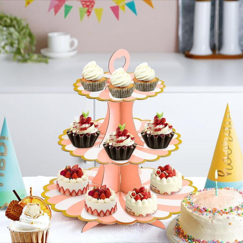 3-Tier Cupcake Stand, Cardboard Cupcake Tower, Dessert Cup Cake Stand Tower for gallery