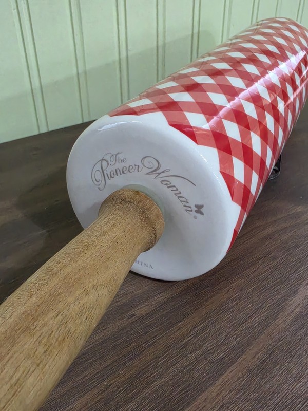 Pioneer Woman Rolling Pin Red White Gingham Kitchen Decor Baking Tool gallery