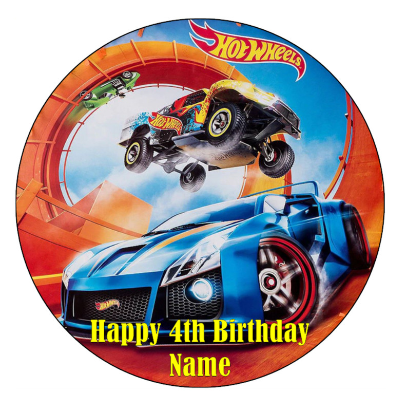 Hot Wheels Edible Icing Cake & Cupcake Toppers – Birthday Theme – 2 Sizes