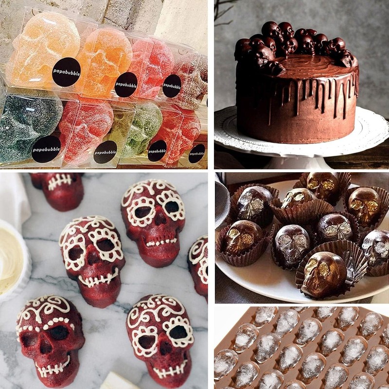 3 Pack Gummy Skull Silicone Candy Molds, Halloween Mini Skull Mold with 3 Droppe gallery