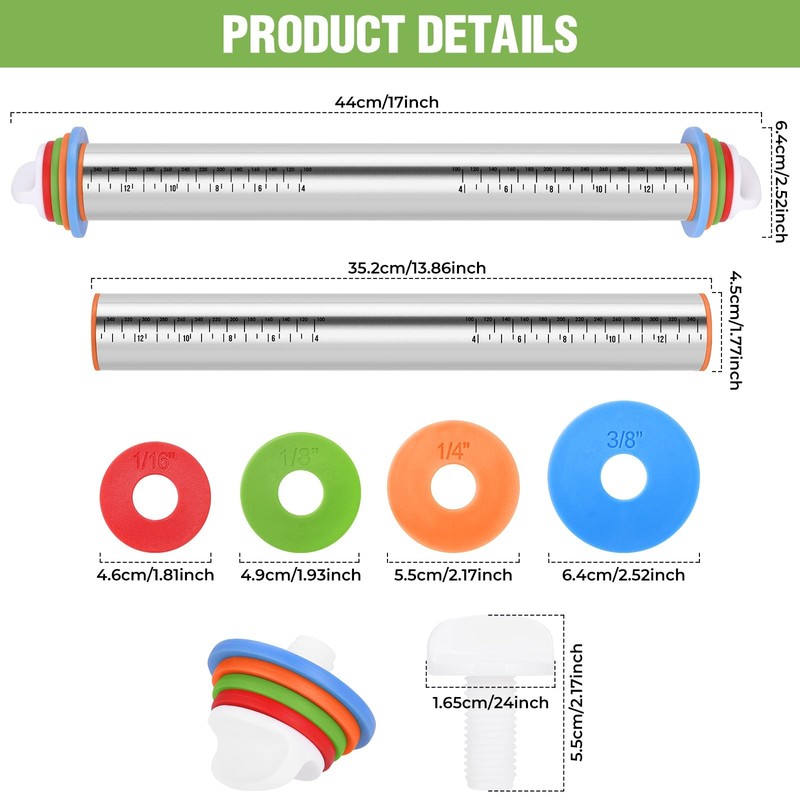 Rolling Pin Adjustable Thickness Rings Silicone Baking Mat Set Dough Pizza Cake gallery