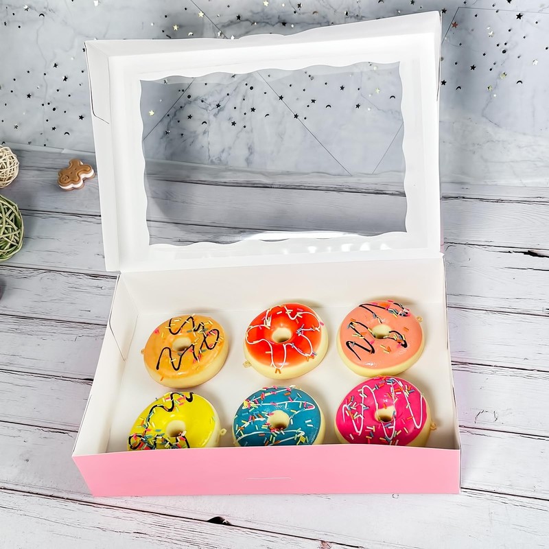 12x8x2.5 Inch Pink Auto Pop Up Bakery Pastry Donut Muffin Cookie Box 15 PCS gallery