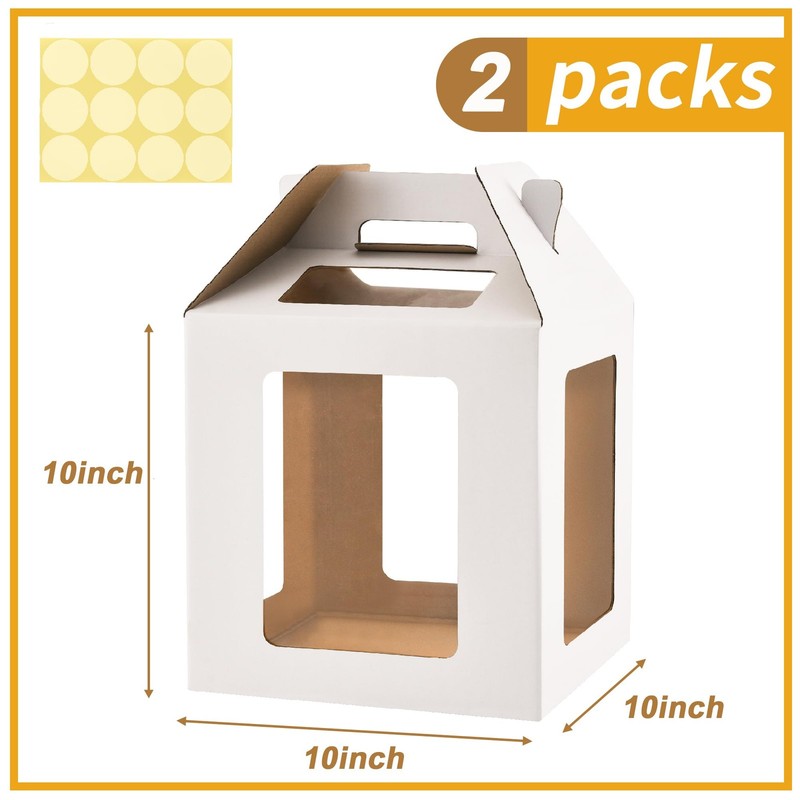 Tall Cake Boxes 6 Windows with handle,10x10x10 Tall Cake Carrier, Tiered Cake... gallery