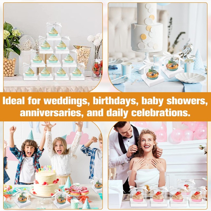 Enjamyo 50 Pcs Clear Plastic Cupcake Boxes, 3.5 Inch Single Cupcake Container... gallery