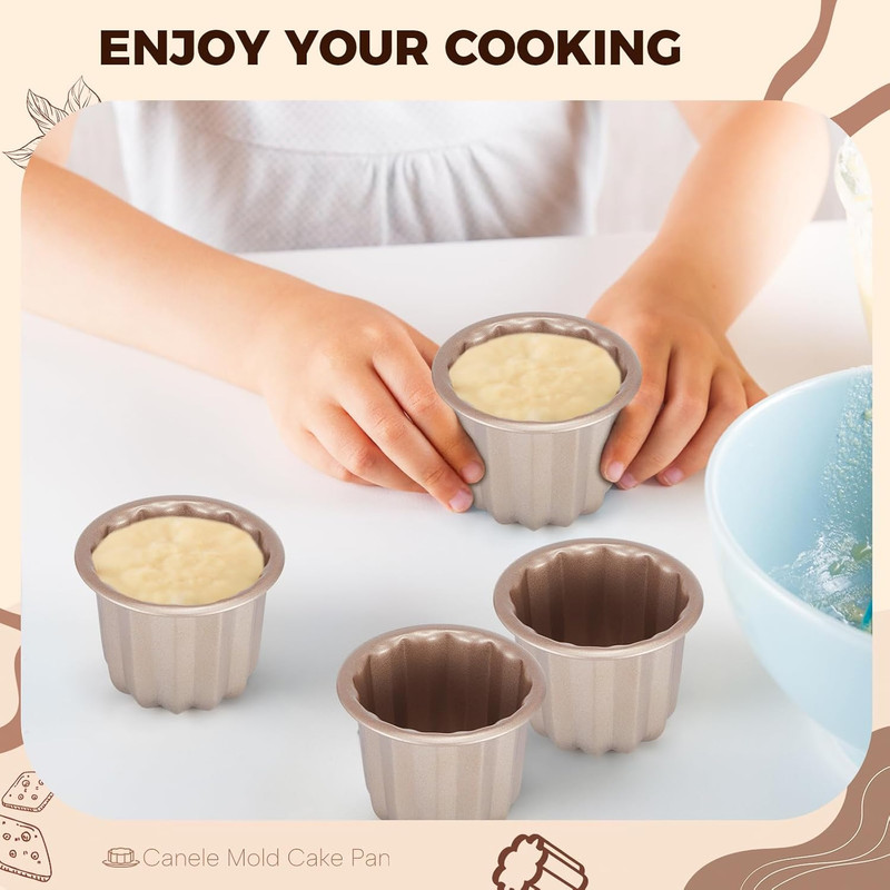 6 Pcs Canele Mold Cake Pan Non Stick Small Copper Color Canele Molds Muffin Bake gallery