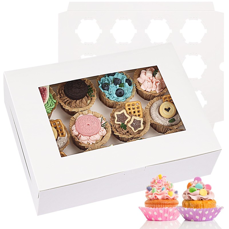 Moretoes 30pcs Cupcake Boxes Cupcake Boxes 12 count Cupcake Containers with W…