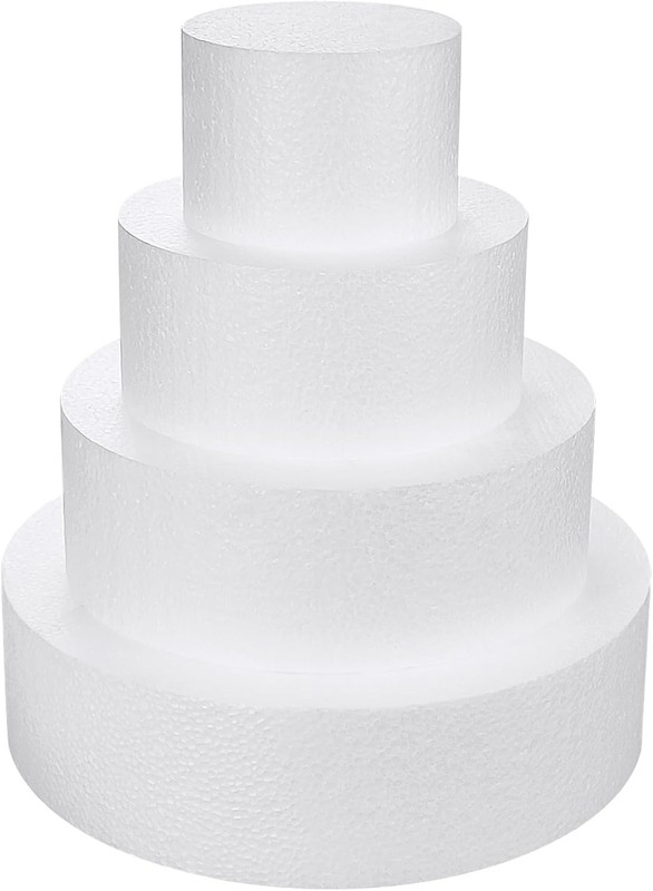 4 Tiers 6″ 8″ 10″ 12″ Round Styrofoam Cake Dummies Set White Fake wedding cak…