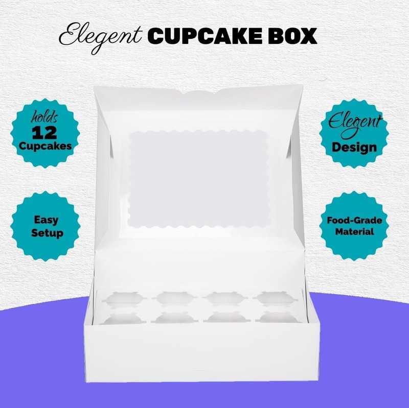 Pre-folded 12 count Cupcake Boxes, 6-Set Cupcake Container with Window Transp... gallery