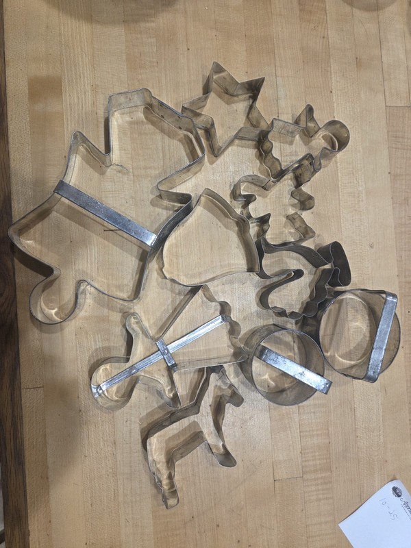 Lot of 10 Vintage Tin Cookie Cutters – Christmas Shapes with Strap Handles