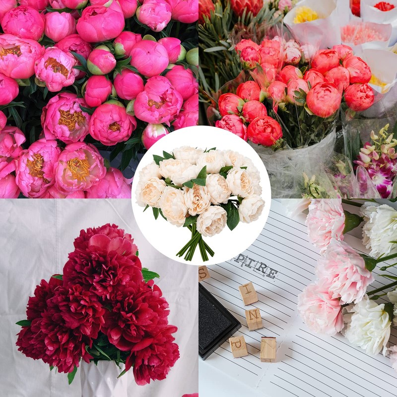 Softflame Artificial/Fake/Faux Flowers - Peony Bundle White Color Pack Of 5 gallery