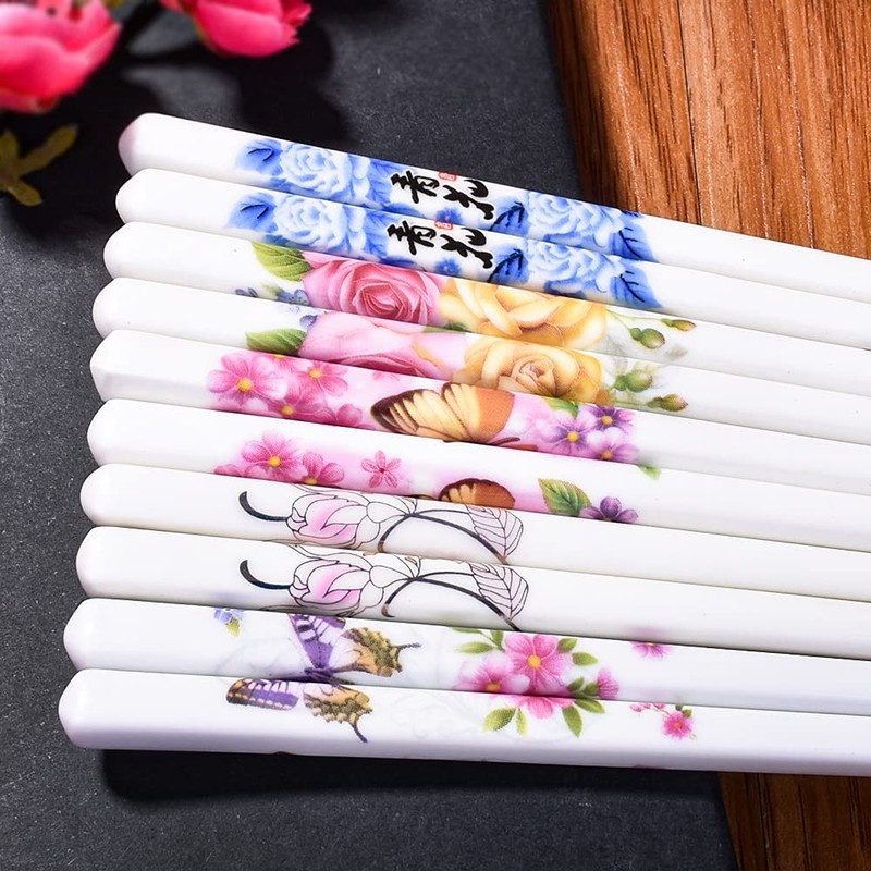 5 Pairs Porcelain Chopsticks, 9.5 Inch High-grade Bone Chopsticks, Reusable D... gallery