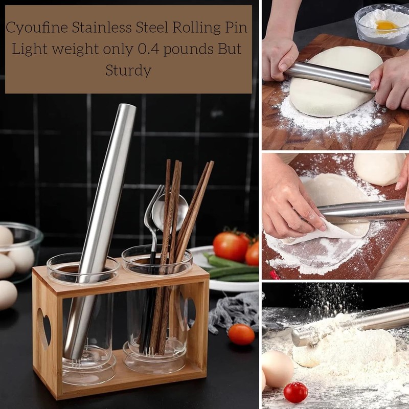 Cyoufine 12.8-inch Stainless Steel Rolling Pin for Baking, 12.8 inch, Silver gallery
