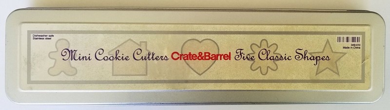 CRATE & BARREL 5 classic shapes MINI metal COOKIE CUTTERS in storage tin gallery