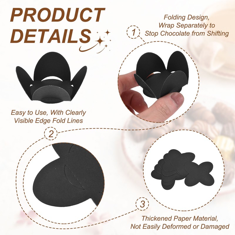 220Pcs Truffle Wraps, Mini Cupcake Cups for Chocolate, White/Black gallery