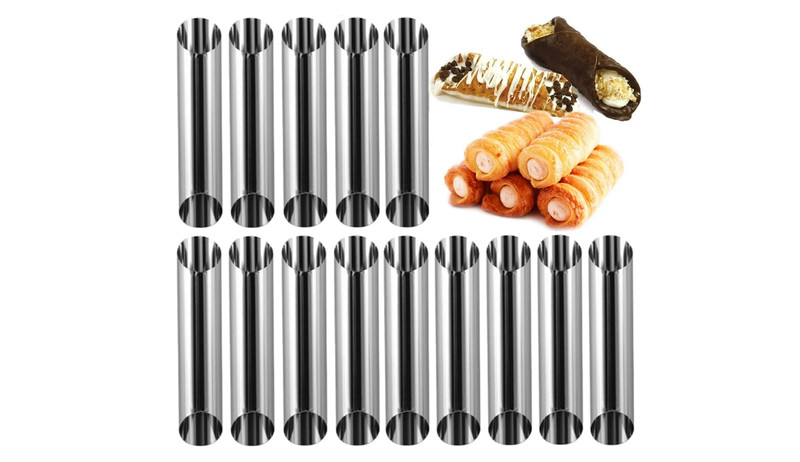 14 Pc Cannoli Tubes Non Stick Stainless Steel Tubular Shaped Rolls Baking Mold