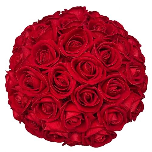 FagusHome 30 Pcs Silk Rose Artificial Flowers Roses Bulk Bouquet Fake Red gallery