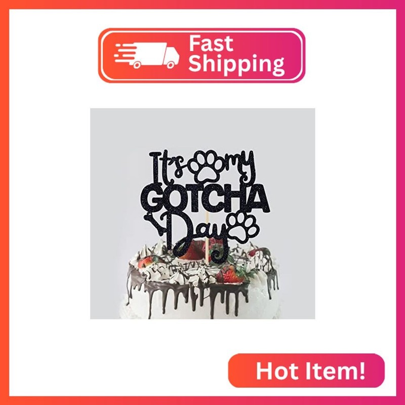 It's My Gotcha Day Cake Topper Black Glitter, Happy Gotcha Day, Pet Adoption Day gallery