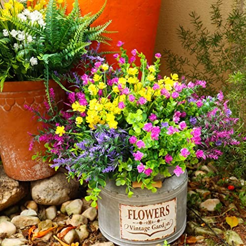 24 Bundles Artificial Fake Flowers Outdoor, 6 Styles UV 24pcs Mixed Color gallery