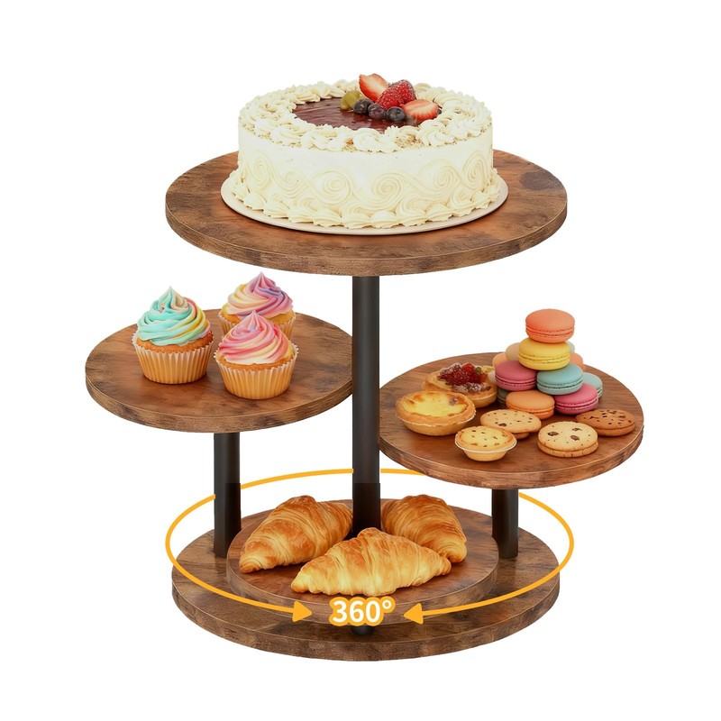 Cupcake Stand 4 Tier Cupcake Tower Stand for 50 Cupcakes,360° Rotating Wood C…