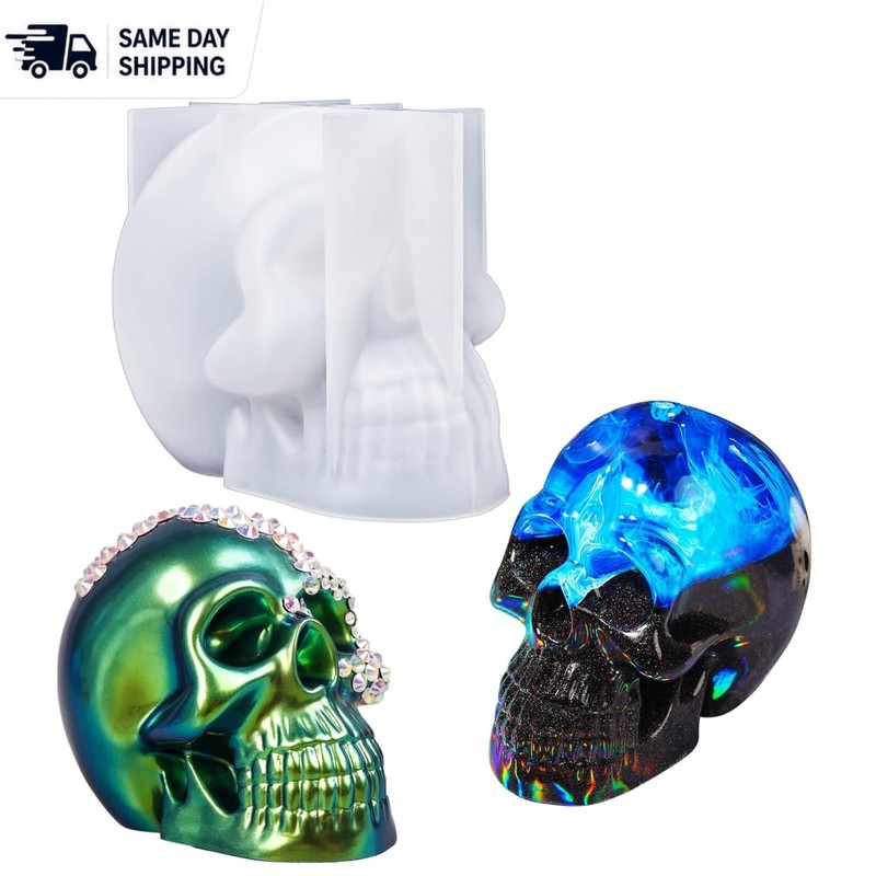 Realistic 3D Skull Silicone Mold for Candle Making & Resin Crafts – 4″ Size