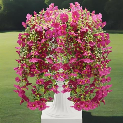 4PCS Artificial Hanging Flowers, Fake Hanging Plants Morning Glory Fuchsia