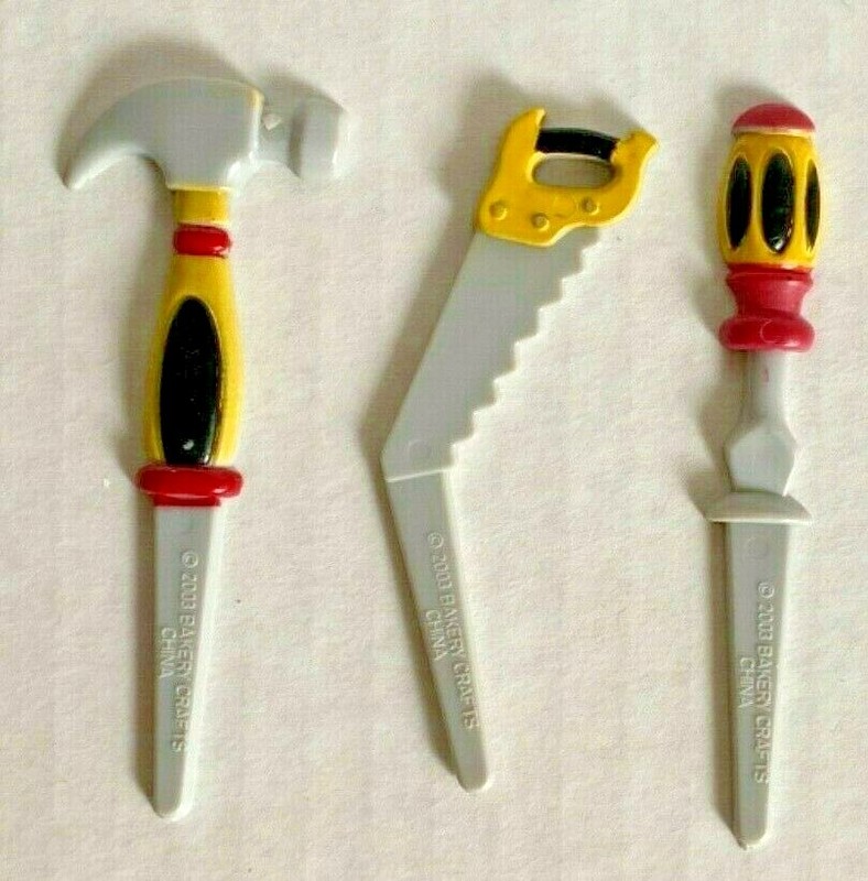 Bakery Crafts Plastic Cupcake Favors Toppers New Lot of 6 “Tools” #2