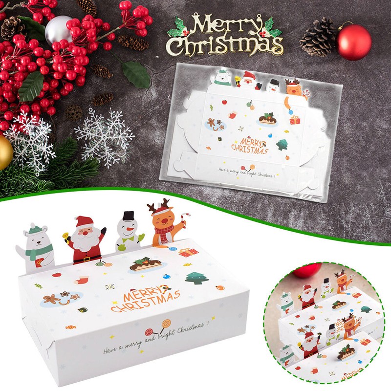 10Pcs Merry Christmas Kraft Paper Candy Gift Box 3D Animal Cookie Box 2023 AE