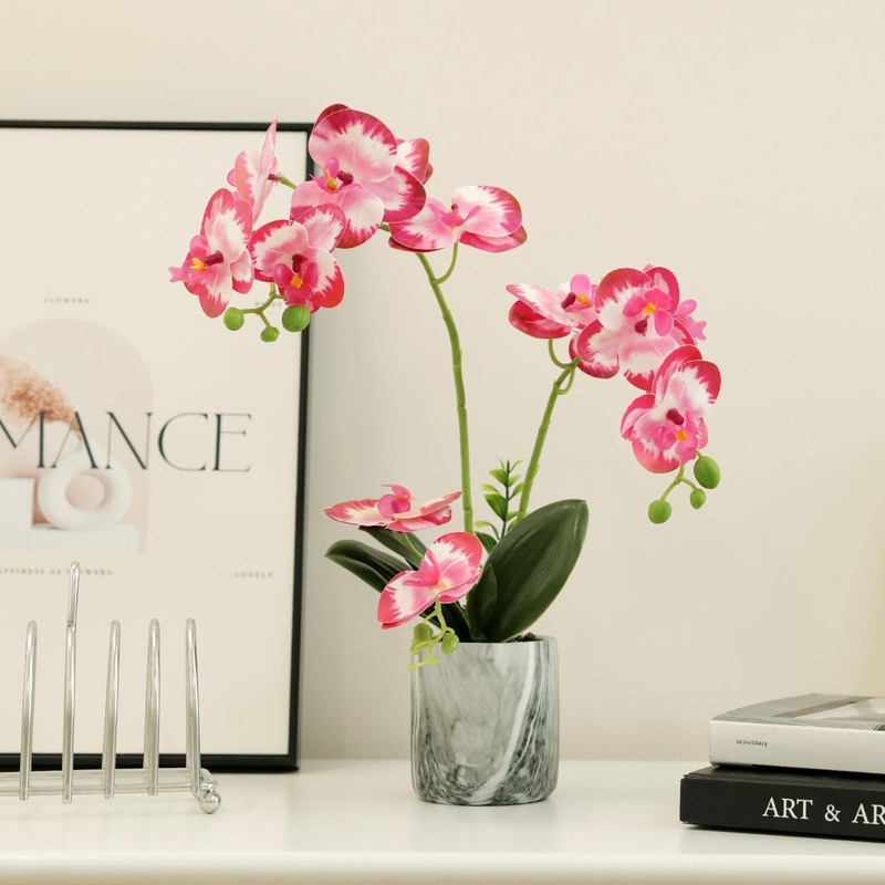 Wenhuidr Red Pink Fake Orchids Flowers in Pot Bendable Faux Orchids Artificial F gallery