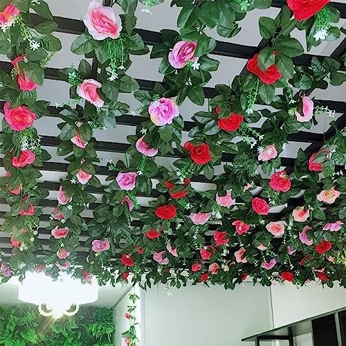 5PCS Fake Rose Vine Flowers Plants Artificial Flower Hanging Red Rose Ivy Home gallery