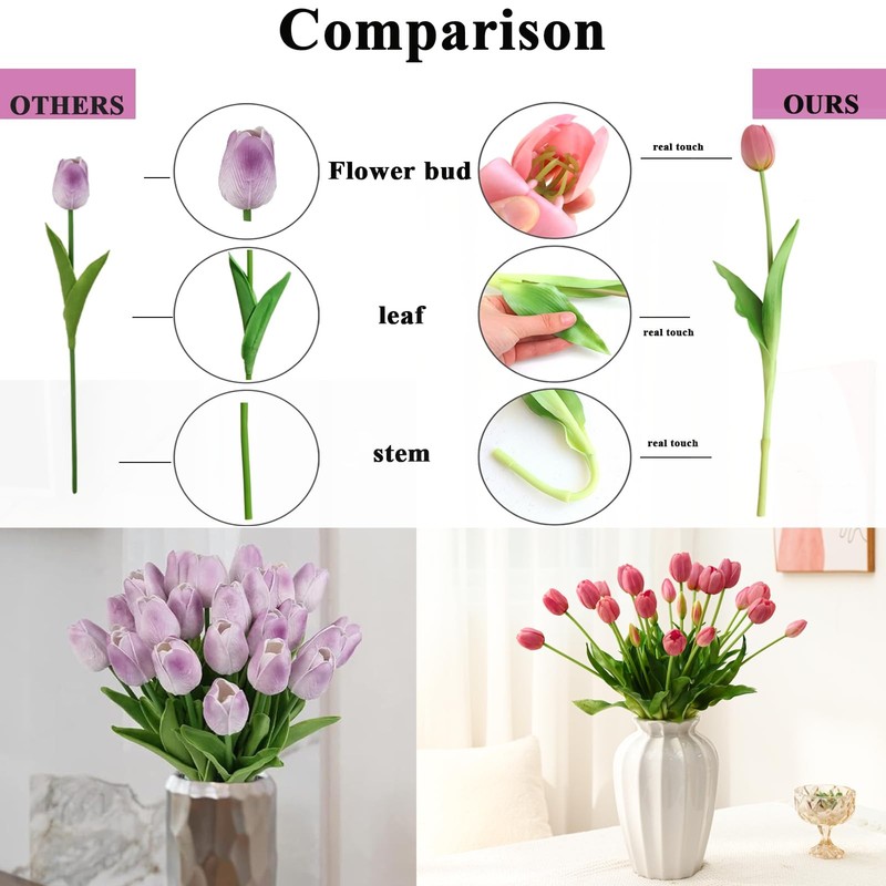 Dayhap Artificial Flowers 20Pcs Fake Tulips Real Touch Faux Latex Tulips gallery