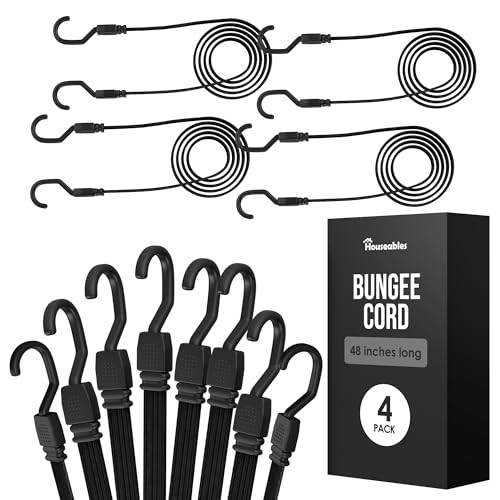 Bungee Cords with Hooks - Rubber - 48 Inch - 4 Black - Long gallery