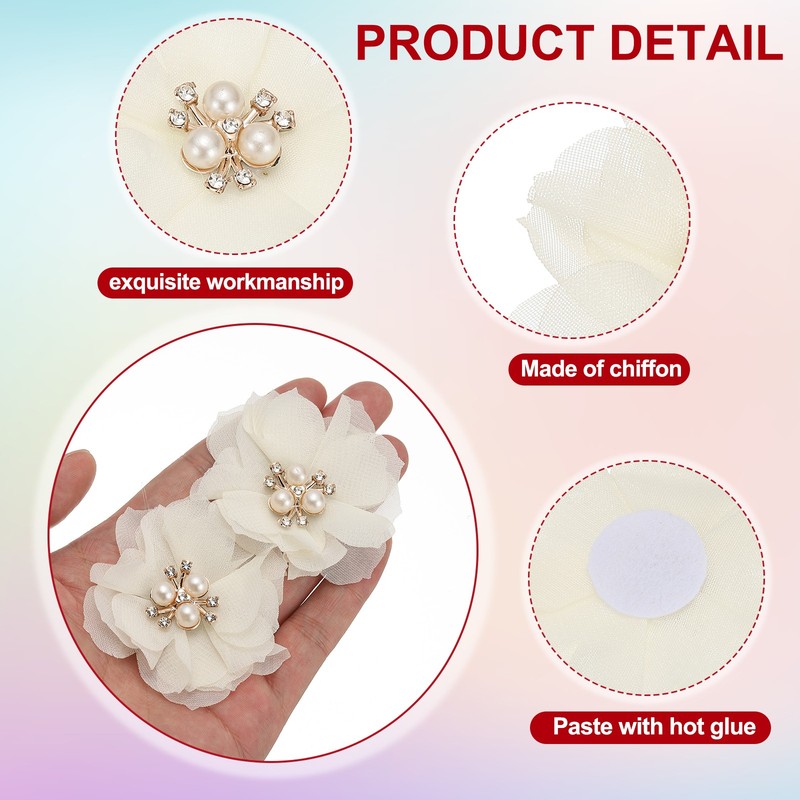 15Pcs 2.36 Inch Rhinestone Chiffon Flower Fabric Appliques Beige gallery